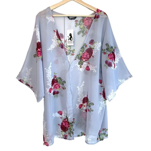 Kimono Floral Swimcover Cardigan - Picture 1 of 6